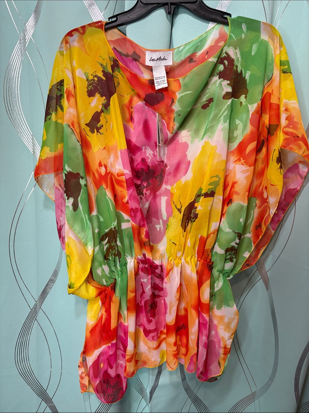 Le Moda Multicolor Floral Elastic Waist Top - Pink, Yellow & Green
